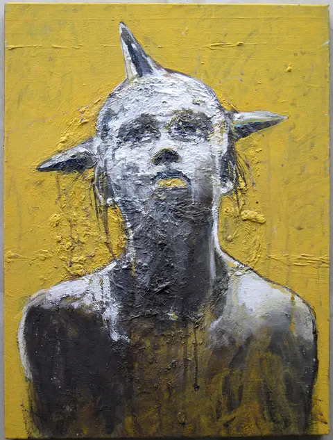 Portrait fond jaune, Acrylic and oil on linen canvas, 2004