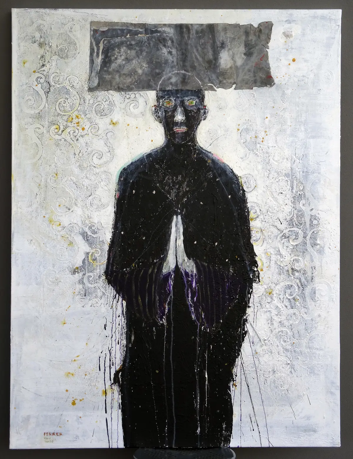 Tau, Acrylic and oil on linen canvas with lead plate, 2015